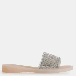 Klapki Basenowe|Klapki Płaskie^Royalfashion Beżowe damskie gumowe klapki z cyrkoniami Niamh beżowy