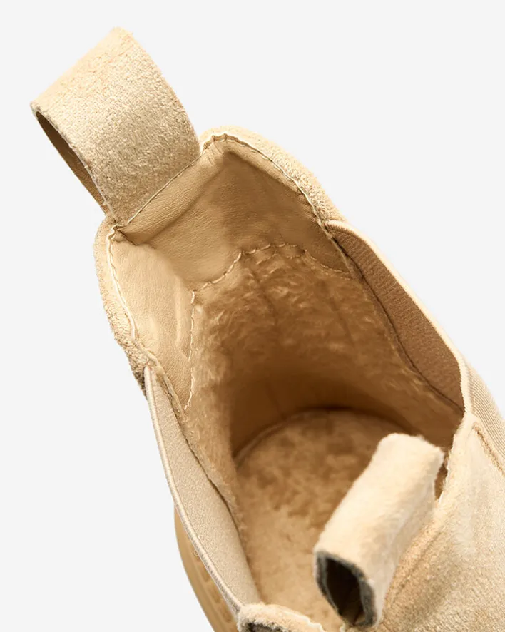 Botki Z Delikatnym Ociepleniem|Botki Na Płaskim Obcasie^Royalfashion Beżowe damskie botki z ozdobnym paskiem Loffdo beżowy