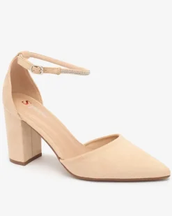 Klasyczne^Royalfashion Beżowe damskie czółenka z cyrkoniami Britica beżowy