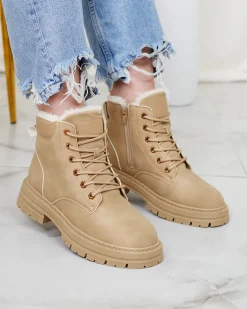 Trapery|Botki Z Delikatnym Ociepleniem^Royalfashion Beżowe damskie ocieplane botki typu trapery Radoras beżowy