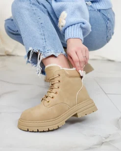 Trapery|Botki Z Delikatnym Ociepleniem^Royalfashion Beżowe damskie ocieplane botki typu trapery Radoras beżowy