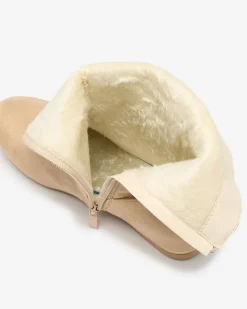 Botki Z Delikatnym Ociepleniem|Botki Na Koturnie^Royalfashion Beżowe eko - zamszowe botki na krytym koturnie Lovely beżowy