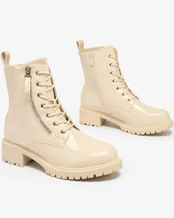 Workery|Botki Z Delikatnym Ociepleniem^Royalfashion Beżowe eko skórzane damskie botki workery Gaddaxa beżowy