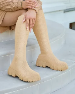 Kozaki Na Płaskim Obcasie|Kozaki Bez Ocieplenia^Royalfashion Beżowe kozaki damskie wzorzyste Helipea beżowy