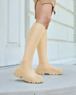 Kozaki Na Płaskim Obcasie|Kozaki Bez Ocieplenia^Royalfashion Beżowe kozaki damskie wzorzyste Helipea beżowy