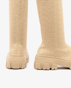 Kozaki Na Płaskim Obcasie|Kozaki Bez Ocieplenia^Royalfashion Beżowe kozaki damskie wzorzyste Helipea beżowy