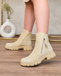 Botki Z Delikatnym Ociepleniem|Botki Na Płaskim Obcasie^Royalfashion Beżowe matowe botki damskie Hedaheh beżowy