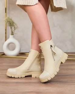 Botki Z Delikatnym Ociepleniem|Botki Na Płaskim Obcasie^Royalfashion Beżowe matowe botki damskie Hedaheh beżowy