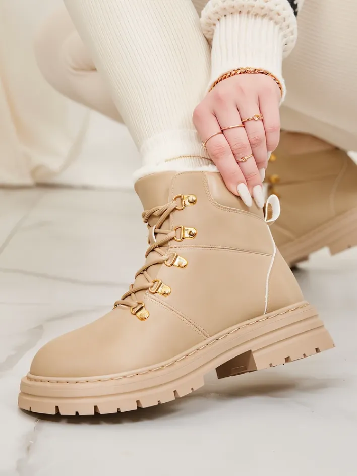 Trapery|Botki Z Delikatnym Ociepleniem^Royalfashion Beżowe trapery damskie Develier beżowy