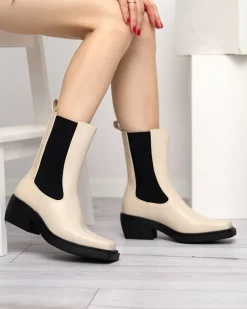 Botki Z Delikatnym Ociepleniem|Botki Na Słupku^Royalfashion Beżowe wsuwane damskie wysokie botki Darran beżowy