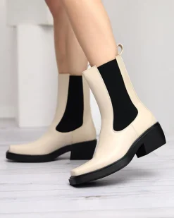 Botki Z Delikatnym Ociepleniem|Botki Na Słupku^Royalfashion Beżowe wsuwane damskie wysokie botki Darran beżowy