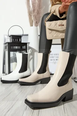 Botki Z Delikatnym Ociepleniem|Botki Na Słupku^Royalfashion Beżowe wsuwane damskie wysokie botki Darran beżowy