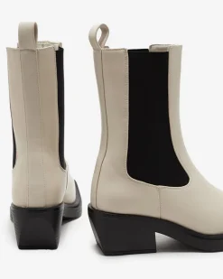 Botki Z Delikatnym Ociepleniem|Botki Na Słupku^Royalfashion Beżowe wsuwane damskie wysokie botki Darran beżowy