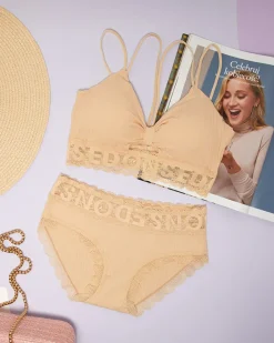 Komplety Bielizny^Royalfashion damski komplet bielizny z koronką beżowy