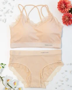 Komplety Bielizny^Royalfashion damski komplet bielizny z koronką beżowy