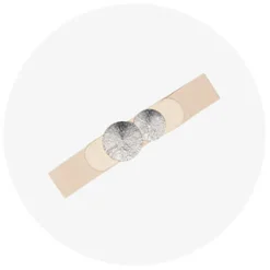 Paski^Royalfashion Beżowy damski pasek elastyczny ze srebrną klamrą srebrny