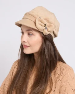 Czapki I Kapelusze^Royalfashion Beret damski z kokardką Camel