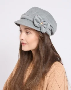 Czapki I Kapelusze^Royalfashion Beret damski z kokardką Jasny szary