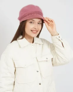 Czapki I Kapelusze^Royalfashion Beret damski z daszkiem różowy