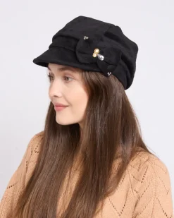 Czapki I Kapelusze^Royalfashion Beret damski z kokardką czarny