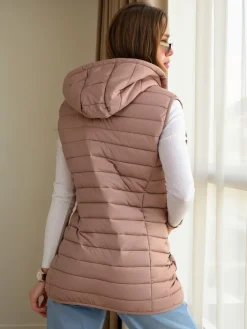 Kurtki / Marynarki / Płaszcze^Royalfashion Bezrękawnik damski z odpinanym kapturem jasny brązowy