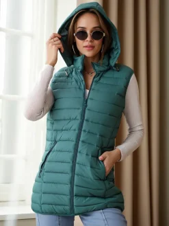 Kurtki / Marynarki / Płaszcze^Royalfashion Bezrękawnik damski z odpinanym kapturem zielony