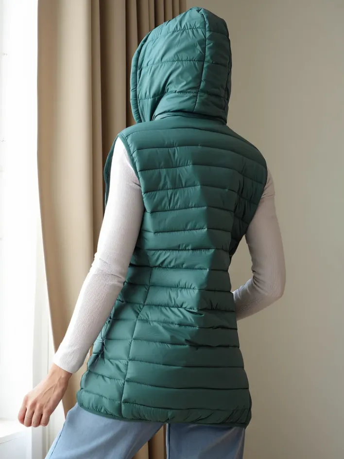 Kurtki / Marynarki / Płaszcze^Royalfashion Bezrękawnik damski z odpinanym kapturem zielony