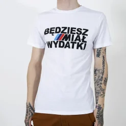 Bluzki^Royalfashion Biała bawełniana koszulka męska z printem biały