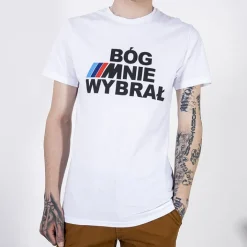 Bluzki^Royalfashion Biała bawełniana koszulka męska z printem biały