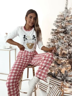 Piżamy^Royalfashion Biała świąteczna damska 2-częściowa piżama biały