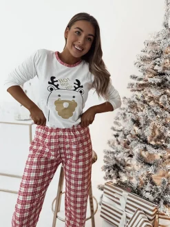 Piżamy^Royalfashion Biała świąteczna damska 2-częściowa piżama biały