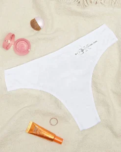 Stringi^Royalfashion Białe bawełniane damskie majtki typu stringi z napisem biały