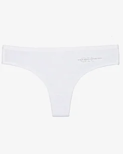 Stringi^Royalfashion Białe bawełniane damskie majtki typu stringi z napisem biały