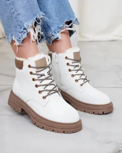 Trapery|Botki Z Delikatnym Ociepleniem^Royalfashion Białe damskie ocieplane botki typu trapery Radoras biały