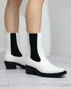 Botki Z Delikatnym Ociepleniem|Botki Na Słupku^Royalfashion Białe wsuwane damskie wysokie botki Darran biały