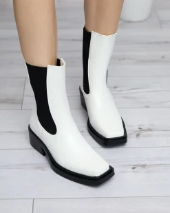 Botki Z Delikatnym Ociepleniem|Botki Na Słupku^Royalfashion Białe wsuwane damskie wysokie botki Darran biały