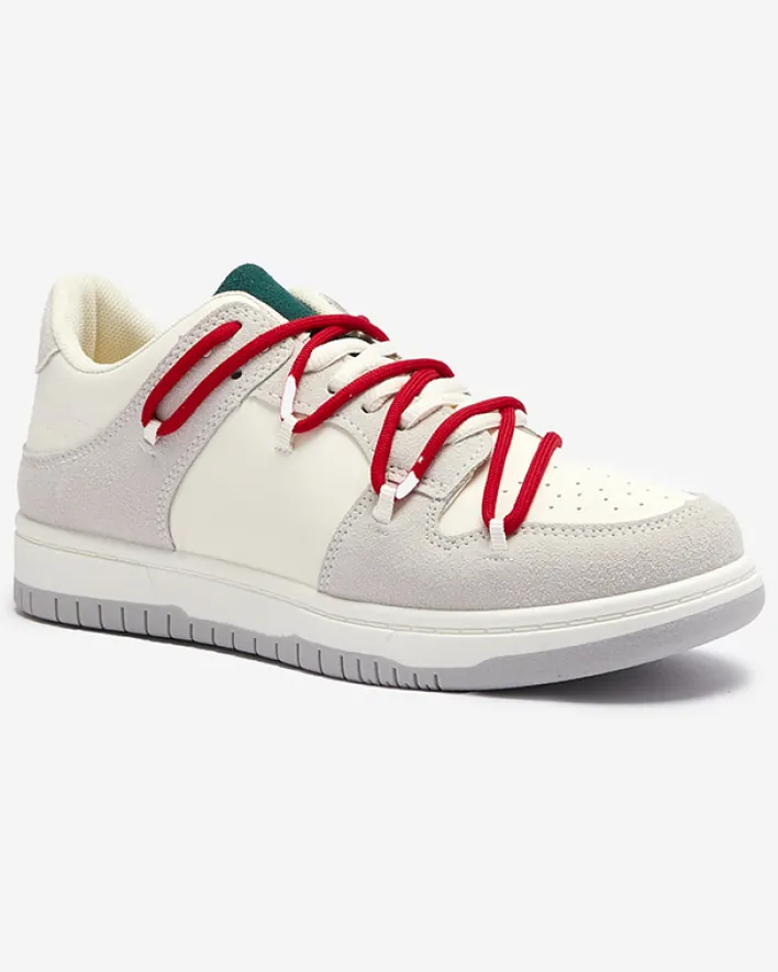 Sneakersy^Royalfashion Biało - szare sportowe sneakersy damskie z mi sznurówkami Olierinc czerwony