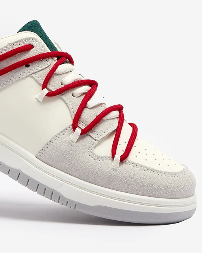 Sneakersy^Royalfashion Biało - szare sportowe sneakersy damskie z mi sznurówkami Olierinc czerwony