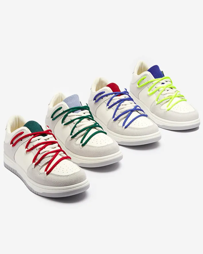 Sneakersy^Royalfashion Biało - szare sportowe sneakersy damskie z mi sznurówkami Olierinc czerwony
