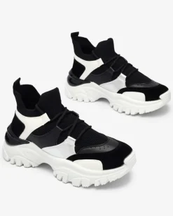 Bieganie, Ćwiczenia I Trening|Sneakersy^Royalfashion Biało- czarne sportowe sneakersy damskie Ziragga czarny