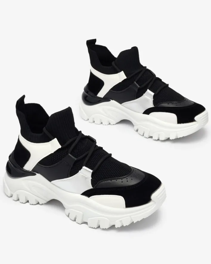 Bieganie, Ćwiczenia I Trening|Sneakersy^Royalfashion Biało- czarne sportowe sneakersy damskie Ziragga czarny