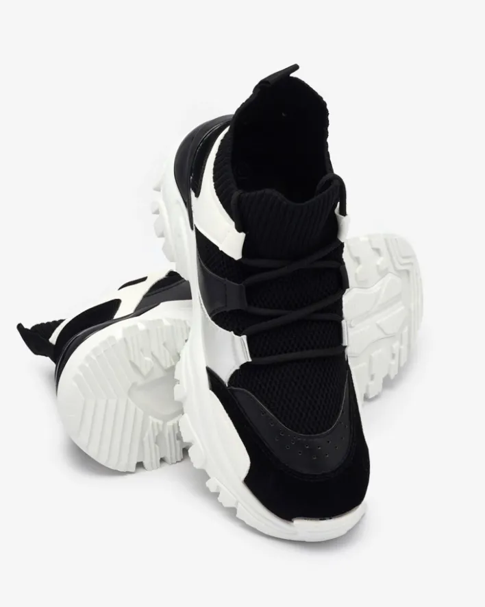 Bieganie, Ćwiczenia I Trening|Sneakersy^Royalfashion Biało- czarne sportowe sneakersy damskie Ziragga czarny