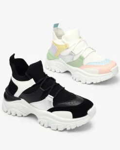 Bieganie, Ćwiczenia I Trening|Sneakersy^Royalfashion Biało- czarne sportowe sneakersy damskie Ziragga czarny