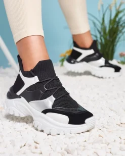 Bieganie, Ćwiczenia I Trening|Sneakersy^Royalfashion Biało- czarne sportowe sneakersy damskie Ziragga czarny