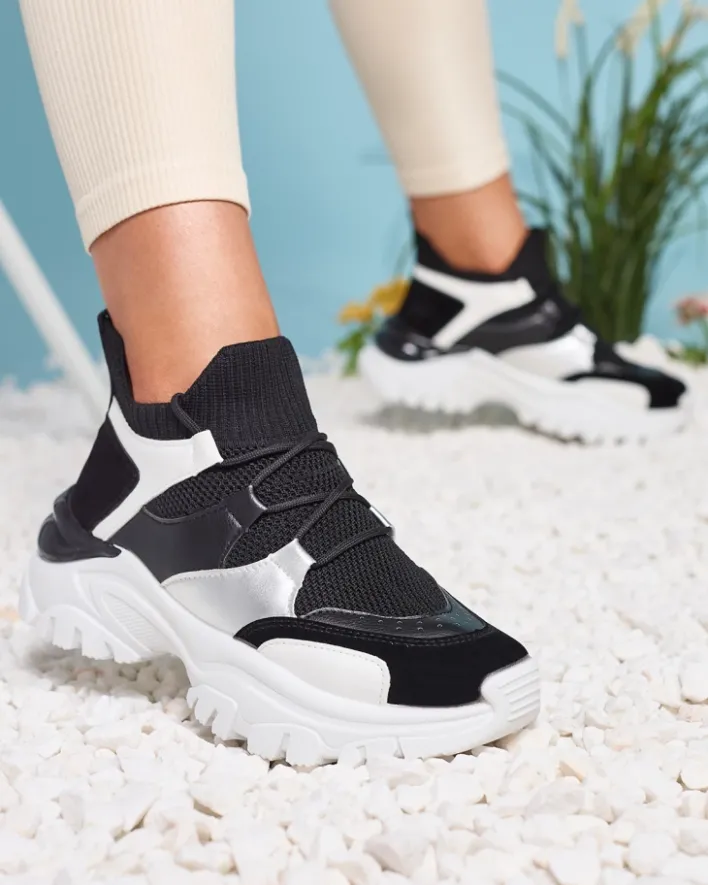 Bieganie, Ćwiczenia I Trening|Sneakersy^Royalfashion Biało- czarne sportowe sneakersy damskie Ziragga czarny