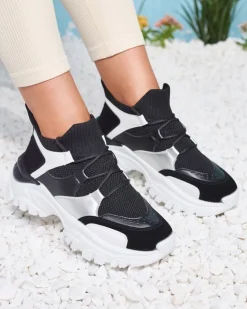 Bieganie, Ćwiczenia I Trening|Sneakersy^Royalfashion Biało- czarne sportowe sneakersy damskie Ziragga czarny