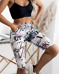 Spodenki 3/4|Krótkie Spodenki^Royalfashion Biało- niebieskie spodenki damskie 3/4 z printem biały