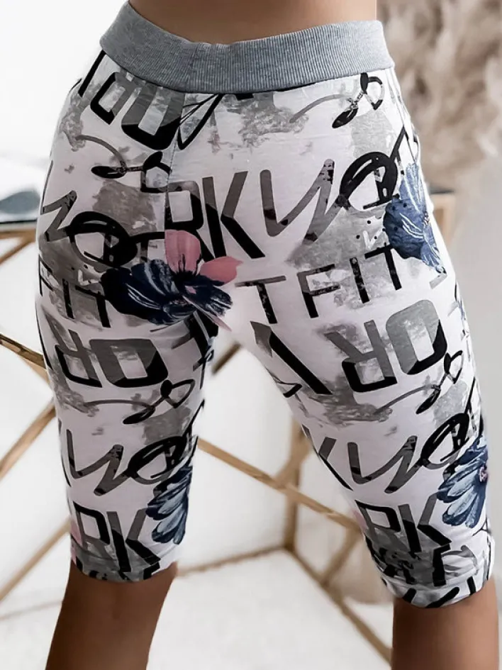 Spodenki 3/4|Krótkie Spodenki^Royalfashion Biało- niebieskie spodenki damskie 3/4 z printem biały