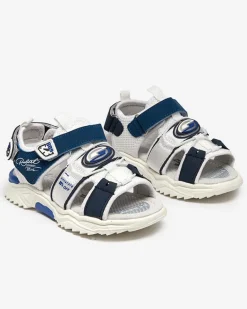 Chłopięce^Royalfashion Biało-granatowe chłopięce sandały na rzepy Roserro Granatowy