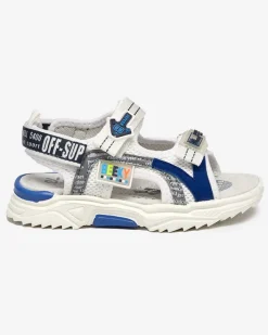 Chłopięce^Royalfashion Biało-granatowe dziecięce sandałki zapinane ma rzepy Ceteris biały